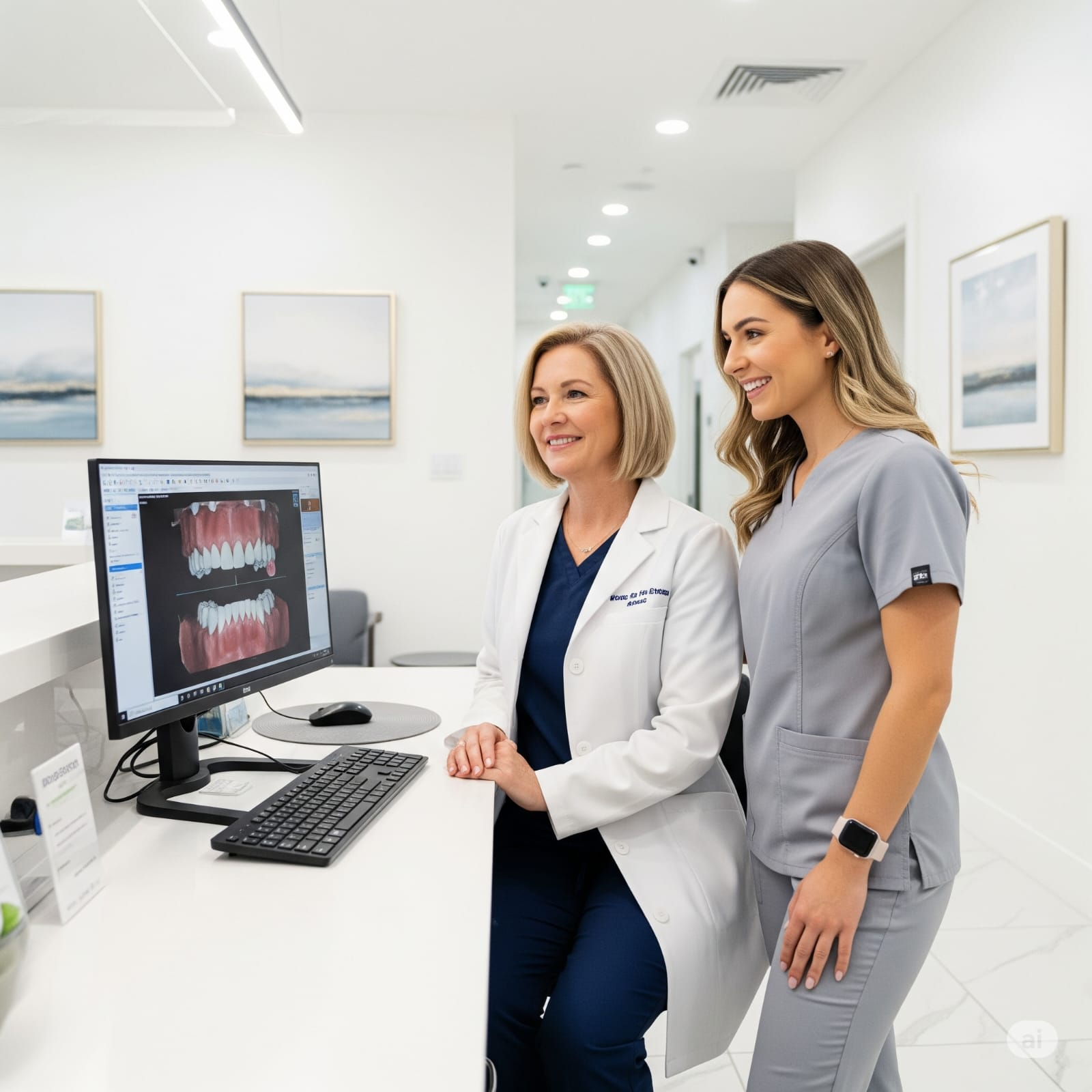 Dentista usando sistema Practimed